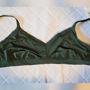Aerie Real Good Dark Green Satin Lace Trim Bra, Size XL